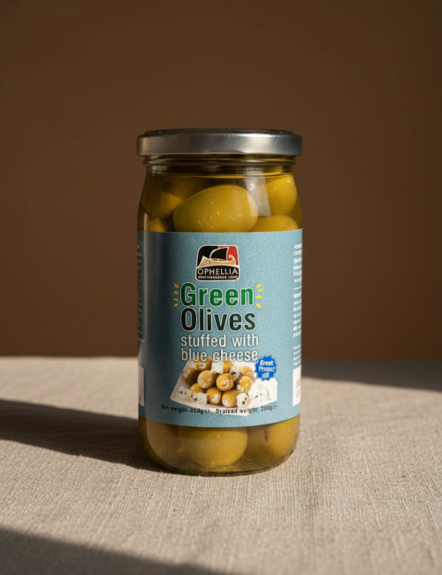 Оливки зеленые с голубым сыром Ophellia 370мл Стекло, Греция