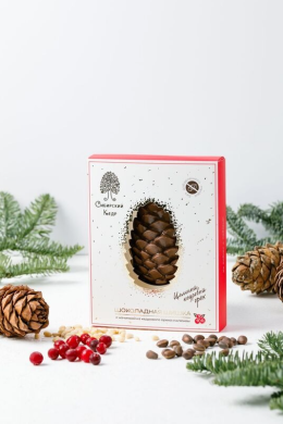 Шишка шоколадная с кедровым орехом и клюквой без сахара 80 гр