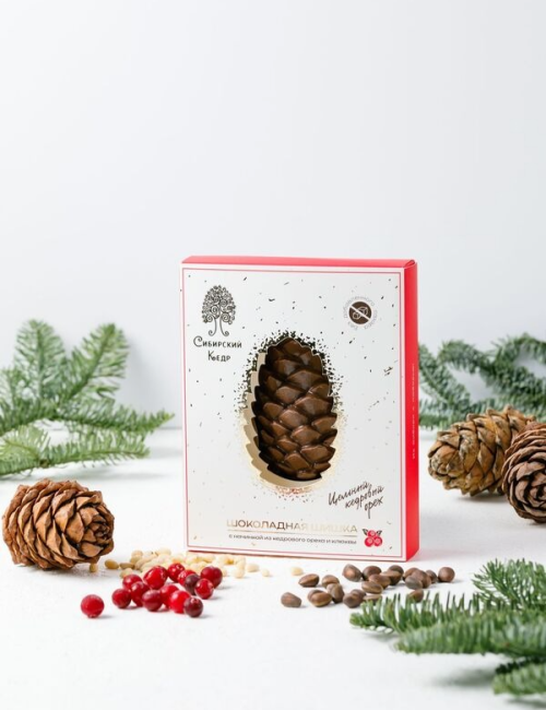 Шишка шоколадная с кедровым орехом и клюквой без сахара 80 гр