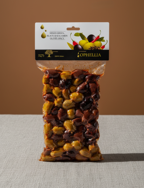 Ассорти из оливок со специями Ophellia 250г, вакуумный пакет