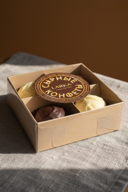Ассорти из 4 сырных конфет Камамбер в молочном и белом шоколаде "Larka Chocolates"