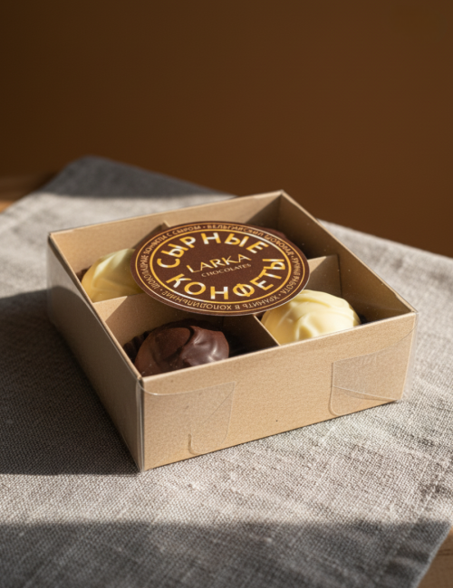 Ассорти из 4 сырных конфет Камамбер в молочном и белом шоколаде "Larka Chocolates"