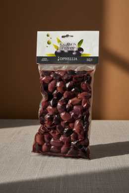 Оливки Каламата с травами Ophellia 250г, вакуумный пакет