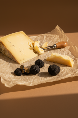 Сыр Чеддер козий с трюфелем, 50%, Крым.