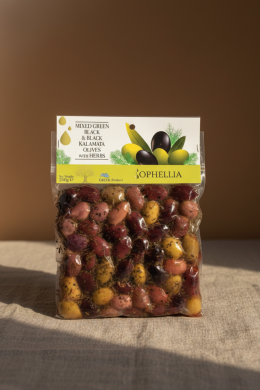 Ассорти из оливок с травами Ophellia 250г, вакуумный пакет