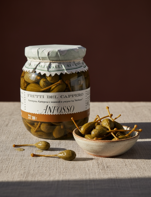 Каперсы с ножкой в уксусе "Anfosso" 280г.
