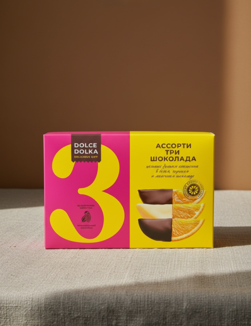 Дольки апельсина в шоколаде ассорти "Три шоколада" 192гр