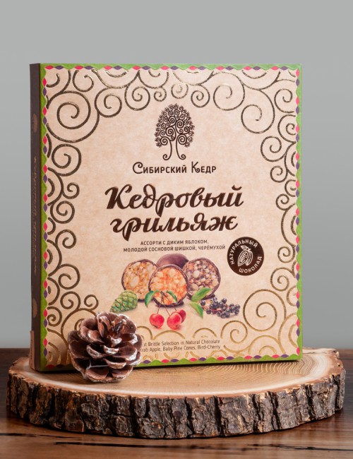 Кедровый грильяж ассорти 120 гр (яблоко, шишка, черемуха)