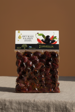 Оливки Каламата со специями Ophellia 250г, вакуумный пакет