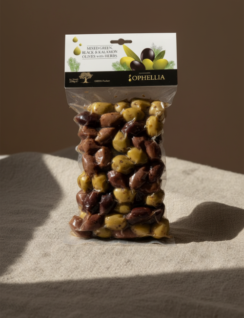 Ассорти оливок зеленых, черных. каламон 150 гр., вакуум