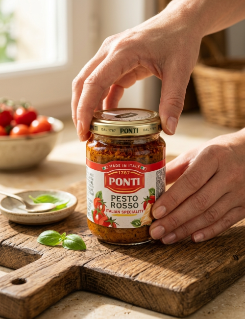 Соус Песто Россо на основе подсолнечного масла "Понти" ст/ б. 135 г